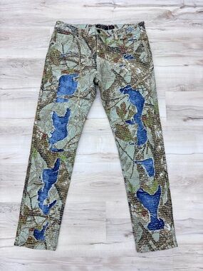 Majestik NY Distressed camo Denim Jeans Mens Blue Denim Streetwear 32 quilted